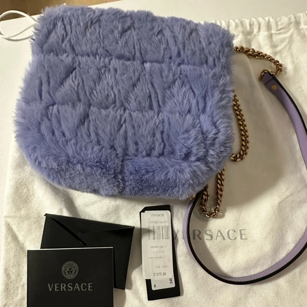 Versace Purple Faux-Fur Virtus Shoulder Bag